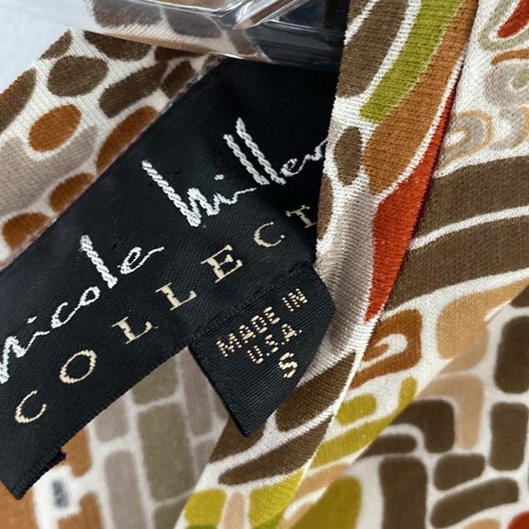 NICOLE MILLER COLLECTION silk ruched dress stretch brown grey print S - Picture 2 of 5